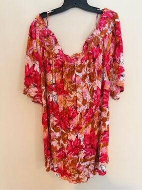 VENUS Pink and Brown Floral Off-Shoulder Mini Dress